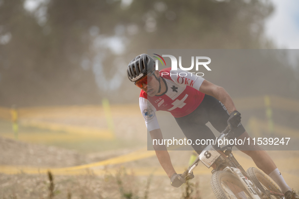 Filippo Colombo of Switzerland participates in the UCI Mountain Bike World Championships Men in Pal Arinsal, Andorra, on September 1, 2024. 