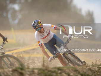 Thomas Pidcock of Great Britain participates in the UCI Mountain Bike World Championships Men in Pal Arinsal, Andorra, on September 1, 2024....