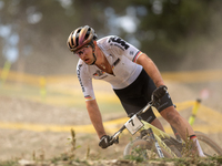 Luca Schwarzbauer of Germany participates in the UCI Mountain Bike World Championships Men in Pal Arinsal, Andorra, on September 1, 2024. (