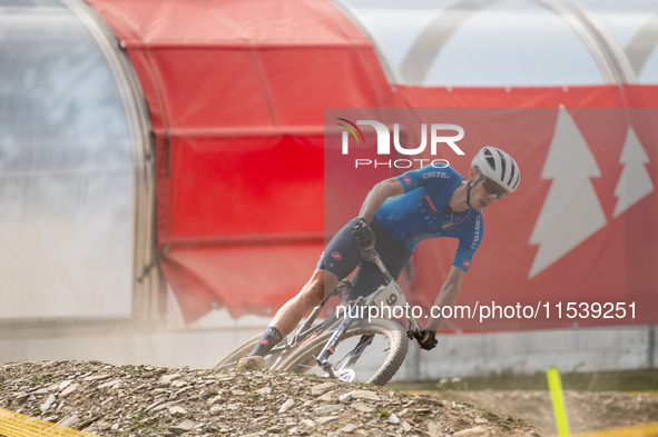 Luca Braidot of Italy participates in the UCI Mountain Bike World Championships Men in Pal Arinsal, Andorra, on September 1, 2024. 