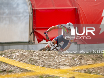 Charlie Aldridge of Great Britain participates in the UCI Mountain Bike World Championships Men in Pal Arinsal, Andorra, on September 1, 202...