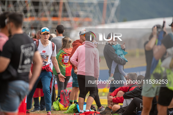 Fans attend the UCI Mountain Bike World Championships Men Under 23 Race in Pal Arinsal, Andorra, on September 1, 2024. 