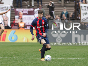 Gaston Campi of San Lorenzo is in action during the match between Platense and San Lorenzo as part of Liga Profesional 2024 at Estadio ''Ciu...