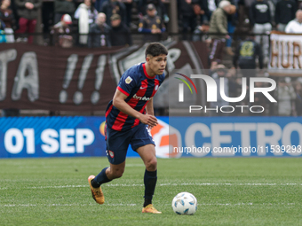 Nahuel Arias of San Lorenzo is in action during the match between Platense and San Lorenzo as part of Liga Profesional 2024 at Estadio ''Ciu...