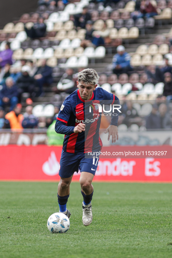 Elian Irala of San Lorenzo is in action during the match between Platense and San Lorenzo as part of Liga Profesional 2024 at Estadio ''Ciud...