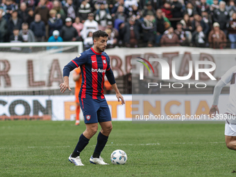 Gonzalo Lujan of San Lorenzo is in action during the match between Platense and San Lorenzo as part of Liga Profesional 2024 at Estadio ''Ci...