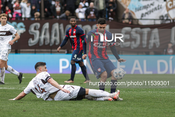 Nahuel Bustos of San Lorenzo is in action during the match between Platense and San Lorenzo as part of Liga Profesional 2024 at Estadio ''Ci...