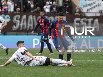 Nahuel Bustos of San Lorenzo is in action during the match between Platense and San Lorenzo as part of Liga Profesional 2024 at Estadio ''Ci...