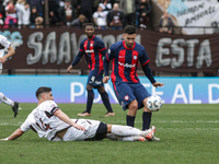 Nahuel Bustos of San Lorenzo is in action during the match between Platense and San Lorenzo as part of Liga Profesional 2024 at Estadio ''Ci...