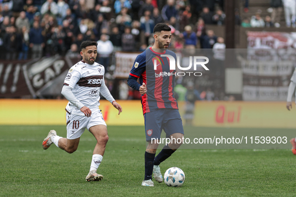 Nahuel Bustos of San Lorenzo is in action during the match between Platense and San Lorenzo as part of Liga Profesional 2024 at Estadio ''Ci...