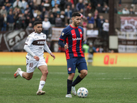 Nahuel Bustos of San Lorenzo is in action during the match between Platense and San Lorenzo as part of Liga Profesional 2024 at Estadio ''Ci...