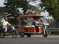 An auto-rickshaw in Bazpur, Uttarakhand, India, on April 19, 2024. (