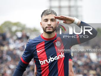 Ivan Leguizamon of San Lorenzo celebrates after scoring the first goal of his team during a match between Platense and San Lorenzo as part o...