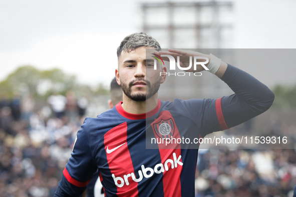 Ivan Leguizamon of San Lorenzo celebrates after scoring the first goal of his team during a match between Platense and San Lorenzo as part o...