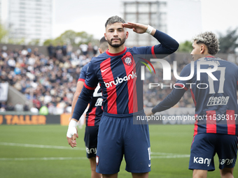 Ivan Leguizamon of San Lorenzo celebrates after scoring the first goal of his team during a match between Platense and San Lorenzo as part o...