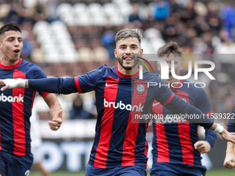 Ivan Leguizamon of San Lorenzo celebrates after scoring the first goal of his team during a match between Platense and San Lorenzo as part o...