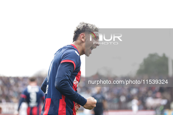 Elian Irala of San Lorenzo celebrates after scoring the second goal of his team during a match between Platense and San Lorenzo as part of L...