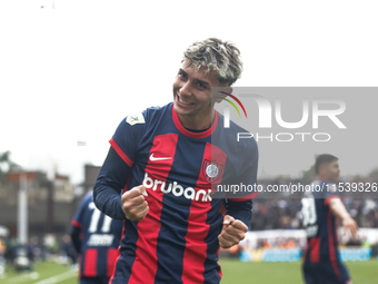 Elian Irala of San Lorenzo celebrates after scoring the second goal of his team during a match between Platense and San Lorenzo as part of L...