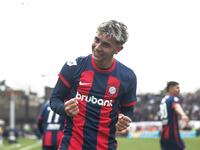 Elian Irala of San Lorenzo celebrates after scoring the second goal of his team during a match between Platense and San Lorenzo as part of L...