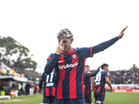 Elian Irala of San Lorenzo celebrates after scoring the second goal of his team during a match between Platense and San Lorenzo as part of L...