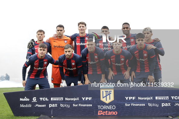 San Lorenzo players pose for the team photo prior to a match between Platense and San Lorenzo as part of Liga Profesional 2024 at Estadio ''...