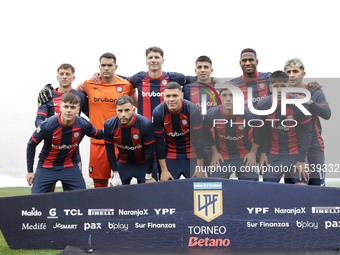 San Lorenzo players pose for the team photo prior to a match between Platense and San Lorenzo as part of Liga Profesional 2024 at Estadio ''...