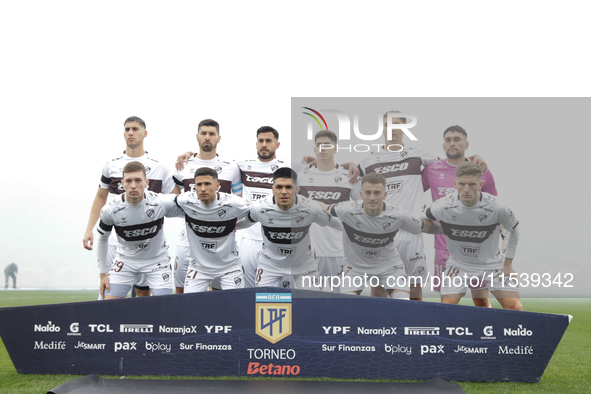 Platense players pose for the team photo prior to a match between Platense and San Lorenzo as part of Liga Profesional 2024 at Estadio ''Ciu...