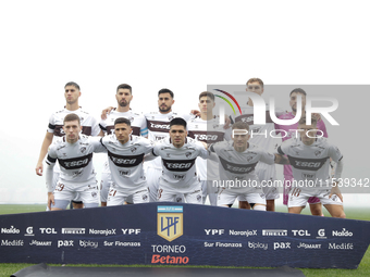 Platense players pose for the team photo prior to a match between Platense and San Lorenzo as part of Liga Profesional 2024 at Estadio ''Ciu...