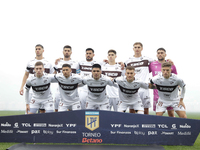 Platense players pose for the team photo prior to a match between Platense and San Lorenzo as part of Liga Profesional 2024 at Estadio ''Ciu...