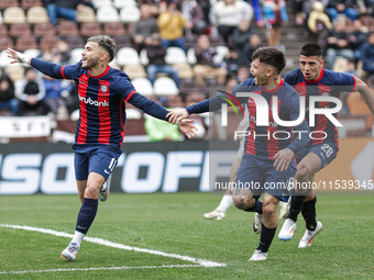 Ivan Leguizamon of San Lorenzo celebrates after scoring the first goal of his team during a match between Platense and San Lorenzo as part o...