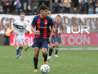 Nahuel Arias of San Lorenzo is in action during the match between Platense and San Lorenzo as part of Liga Profesional 2024 at Estadio ''Ciu...