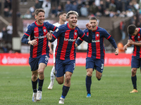 Elian Irala of San Lorenzo celebrates with his teammates after scoring the second goal of his team during a match between Platense and San L...