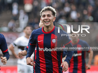 Elian Irala of San Lorenzo celebrates after scoring the second goal of his team during a match between Platense and San Lorenzo as part of L...