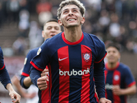 Elian Irala of San Lorenzo celebrates after scoring the second goal of his team during a match between Platense and San Lorenzo as part of L...