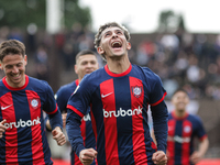 Elian Irala of San Lorenzo celebrates after scoring the second goal of his team during a match between Platense and San Lorenzo as part of L...