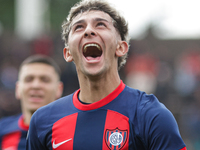 Elian Irala of San Lorenzo celebrates after scoring the second goal of his team during a match between Platense and San Lorenzo as part of L...