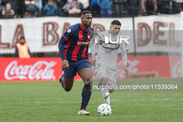 Jhohan Romana of San Lorenzo plays during the match between Platense and San Lorenzo as part of Liga Profesional 2024 at Estadio ''Ciudad de...