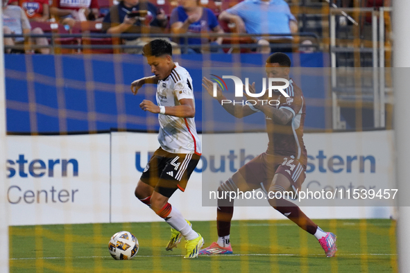 Dallas defender Marco Farfan #4 controls the ball during the MLS match between FC Dallas and Colorado Rapids at Toyota Stadium in Frisco, Te...