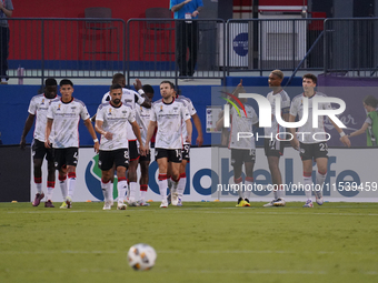 FC Dallas players celebrate after Logan Farrington scores a goal during the MLS match between FC Dallas and Colorado Rapids at Toyota Stadiu...