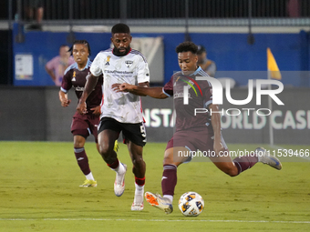 Colorado Rapids forward Jonathan Lewis #7 and Ruan Gregorio Teixeira #5 of FC Dallas battle for the ball during the MLS match between FC Dal...