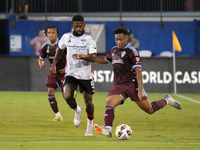 Colorado Rapids forward Jonathan Lewis #7 and Ruan Gregorio Teixeira #5 of FC Dallas battle for the ball during the MLS match between FC Dal...