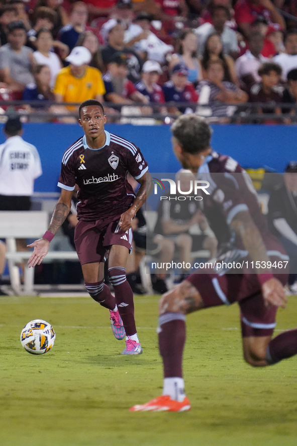 Colorado Rapids midfielder Calvin Harris #14 controls the ball during the MLS match between FC Dallas and Colorado Rapids at Toyota Stadium...