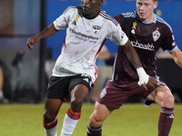 FC Dallas forward Katlego Ntsabeleng #16 is marked by Colorado Rapids' Oliver Larraz #18 during the MLS match between FC Dallas and Colorado...