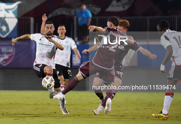 FC Dallas forward Sebastian Lletget #8 and Colorado Rapids Keegan Rosenberry #2 battle for the ball during the MLS match between FC Dallas a...