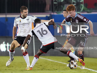 FC Dallas player Katlego Ntsabeleng #16 and Colorado Rapids midfielder Oliver Larraz #18 battle for the ball during the MLS match between FC...