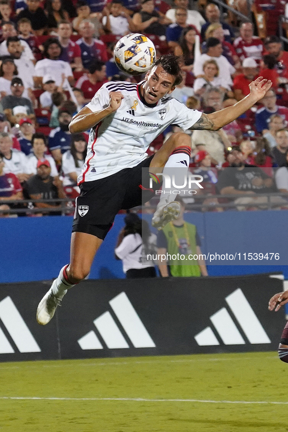 FC Dallas forward Petar Musa #9 jumps for the header during the MLS match between FC Dallas and Colorado Rapids at Toyota Stadium in Frisco,...