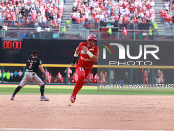 Ramon Flores #23 of Diablos Rojos runs to third base during match 7 of the Mexican Baseball League (LMB) South Zone 2024 championship series...