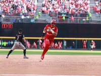 Ramon Flores #23 of Diablos Rojos runs to third base during match 7 of the Mexican Baseball League (LMB) South Zone 2024 championship series...