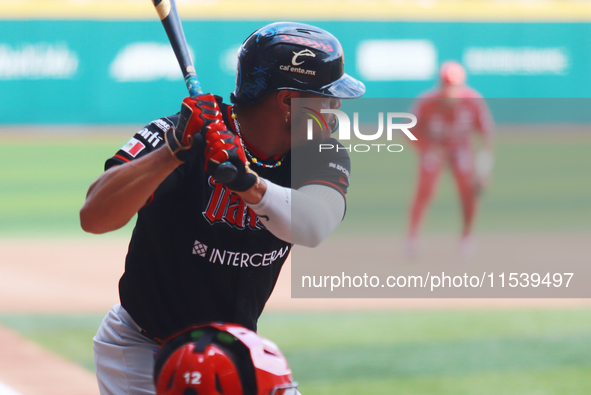 Reynaldo Rodriguez #17 of Guerreros de Oaxaca bats during match 7 of the Mexican Baseball League (LMB) South Zone 2024 championship series a...