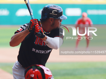 Reynaldo Rodriguez #17 of Guerreros de Oaxaca bats during match 7 of the Mexican Baseball League (LMB) South Zone 2024 championship series a...